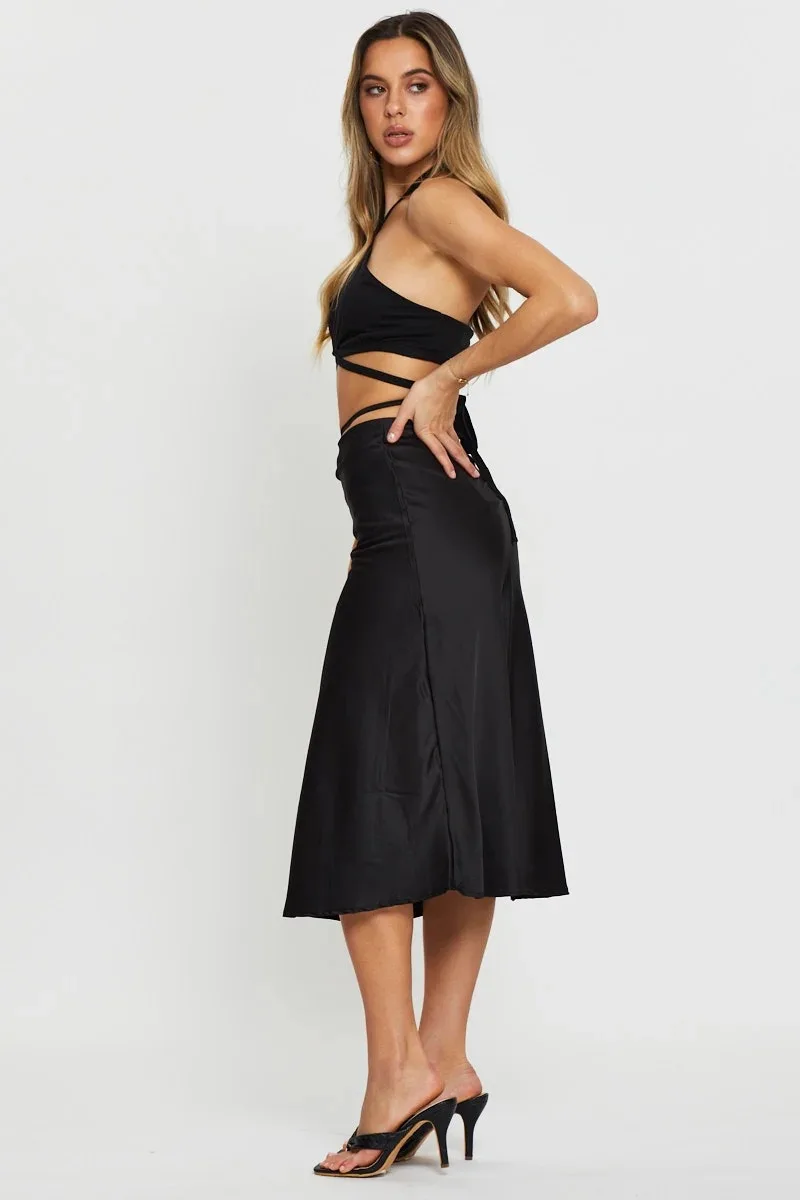 Spring 2022 Women's Black Elegant Satin Long Skirt Fashion Maxi Party Luxo Design Office Wear Summer Clothing Go To Church maxi skirts for women