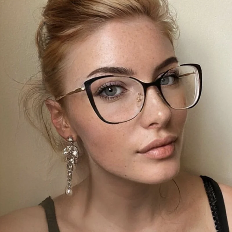 Riangular Cat Eyes Frame Clear Lens Glasses Women Myopia Nerd Spectacles Degree -0.5 -1.0 -2.0 -3.0 -4.0 to -6.0 4