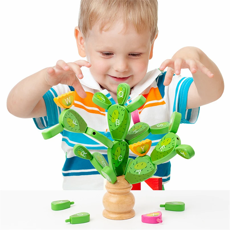 

Montessori Wooden Puzzle Cactus Stacking Toy Shape Learning Educational Toys Montessori Teaching Aid Children Gift L65Y