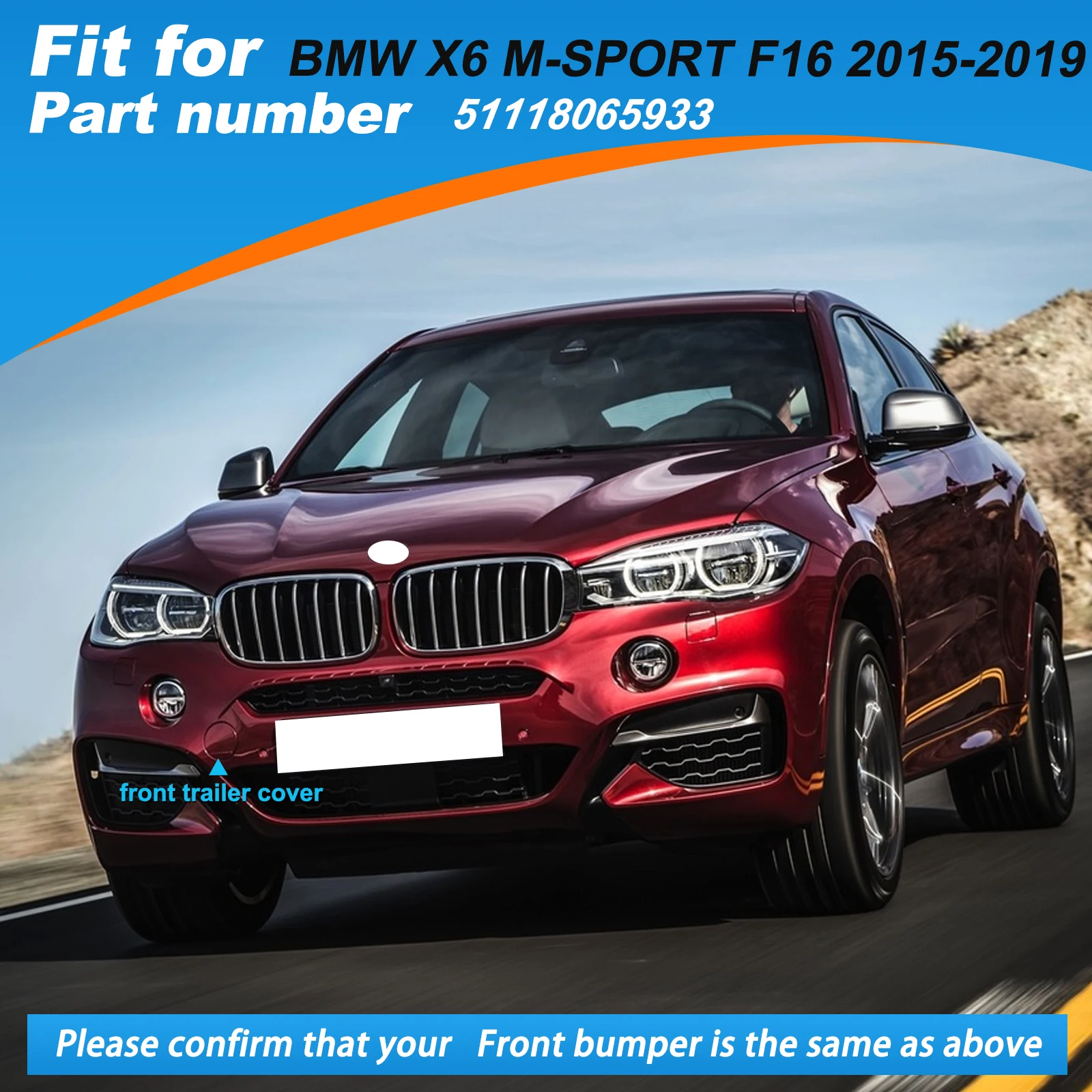 Front Bumper Tow Hook Cover Cap Towing Eye For BMW X6 M-SPORT F16 30dX 35i 40d 50iX 2015 51118065933 car rear bumper hook cover