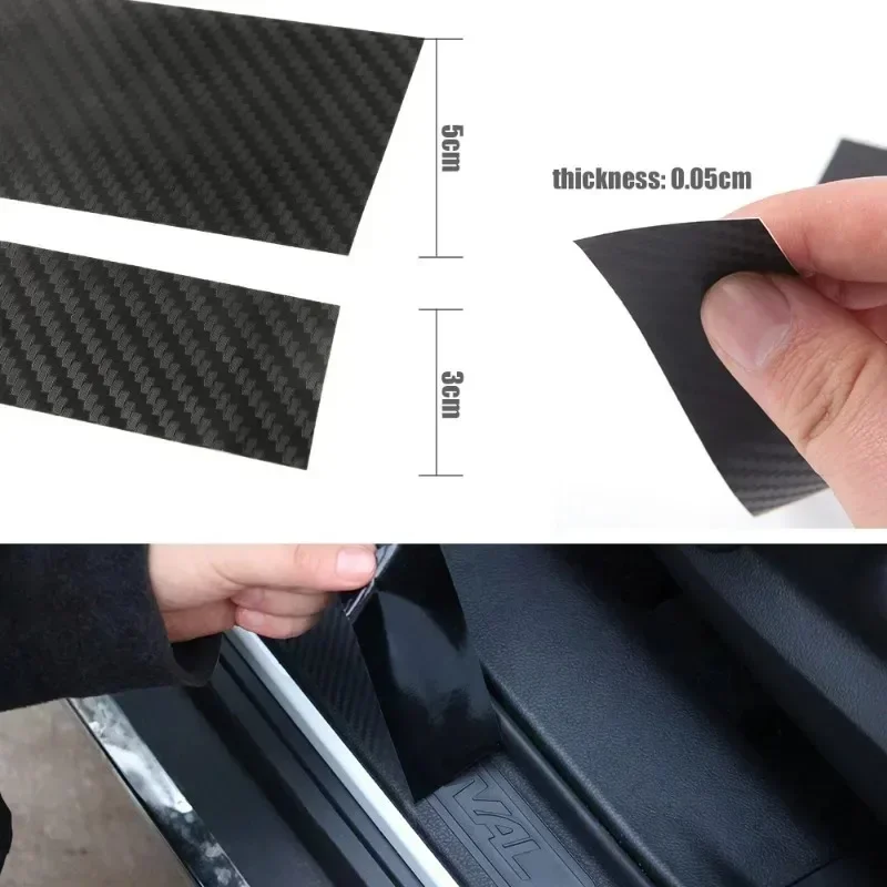 Black 3D Carbon Fiber Door Sill Protector – Nano Matte Anti-Scratch Film for Car Interior, Waterproof & Wear-Resistant