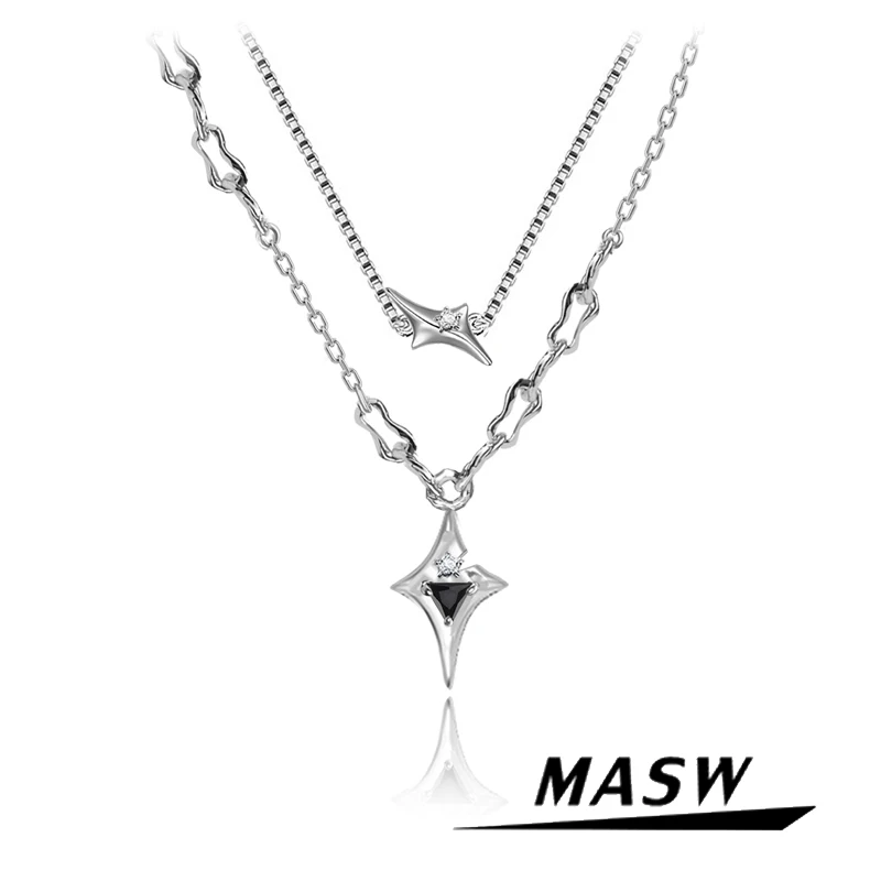 

MASW Original Design Star Pendant Necklace Luxury Jewelry High Quality Copper Two Layer Metal Chain Necklace For Women Gifts