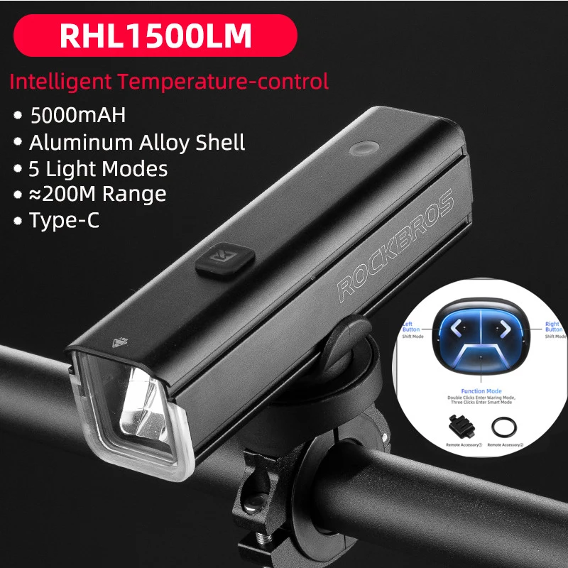 Rockbros 1000-1500Lm Luce Per Bicicletta 5000Mah Lampada Da Ciclismo Torcia Per Supporto Gopro Igs Garmin Bryton Computer Faro Per Bici