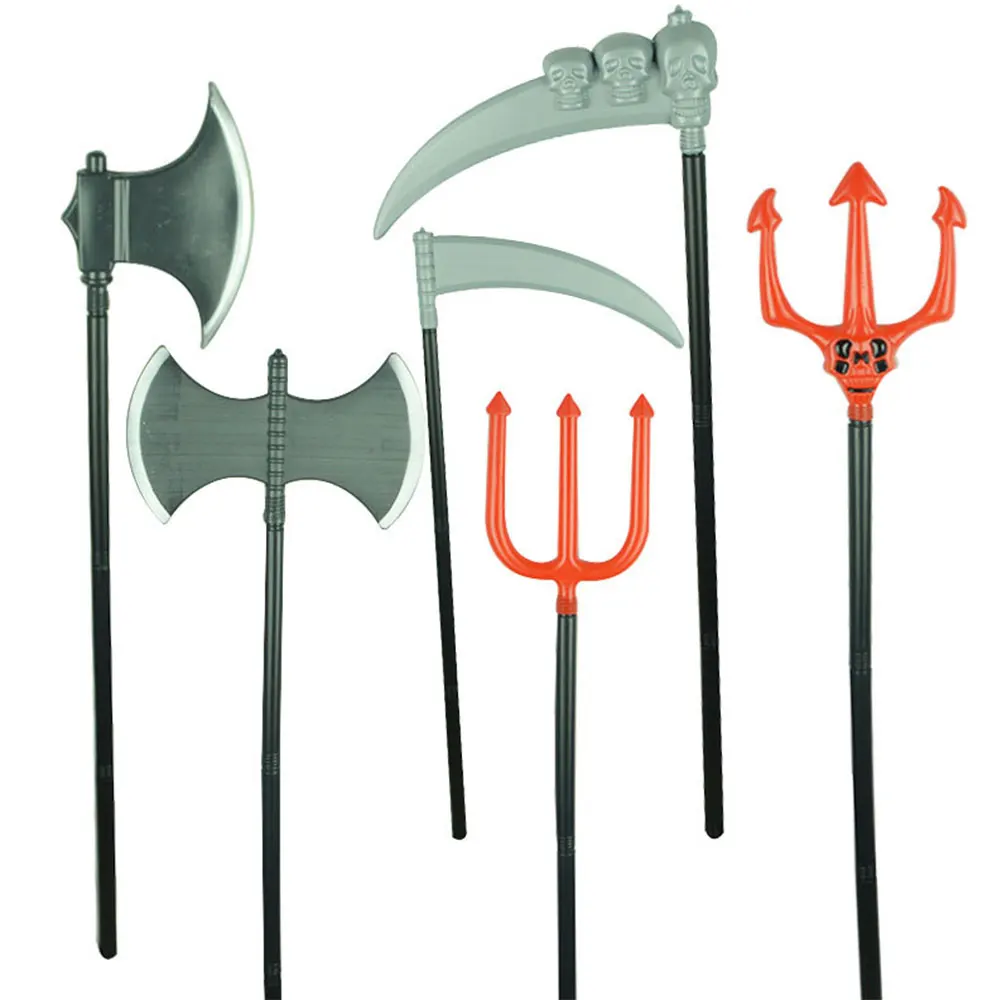 

Novel Weird Halloween Simulation Weapon Axe Red Trigeminal Sickle Single-sided Double-sided Axe Toy Funny Gifts for Children