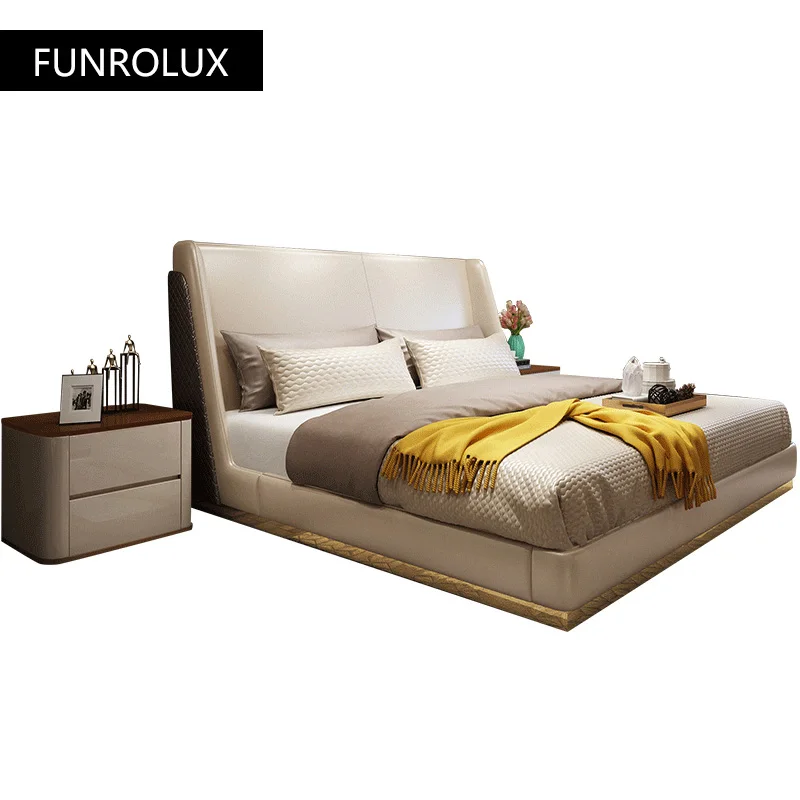 Modern leather bed simple double bedroom and household light luxury furniture hotel model room1.8M soft bed
