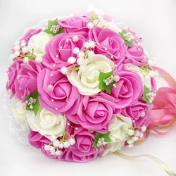 Elegant Burgundy and Royal Blue Wedding Bouquet with Pink, Red, and White Roses - Artificial Bridal and Bridesmaid Flowers (Rose Red)