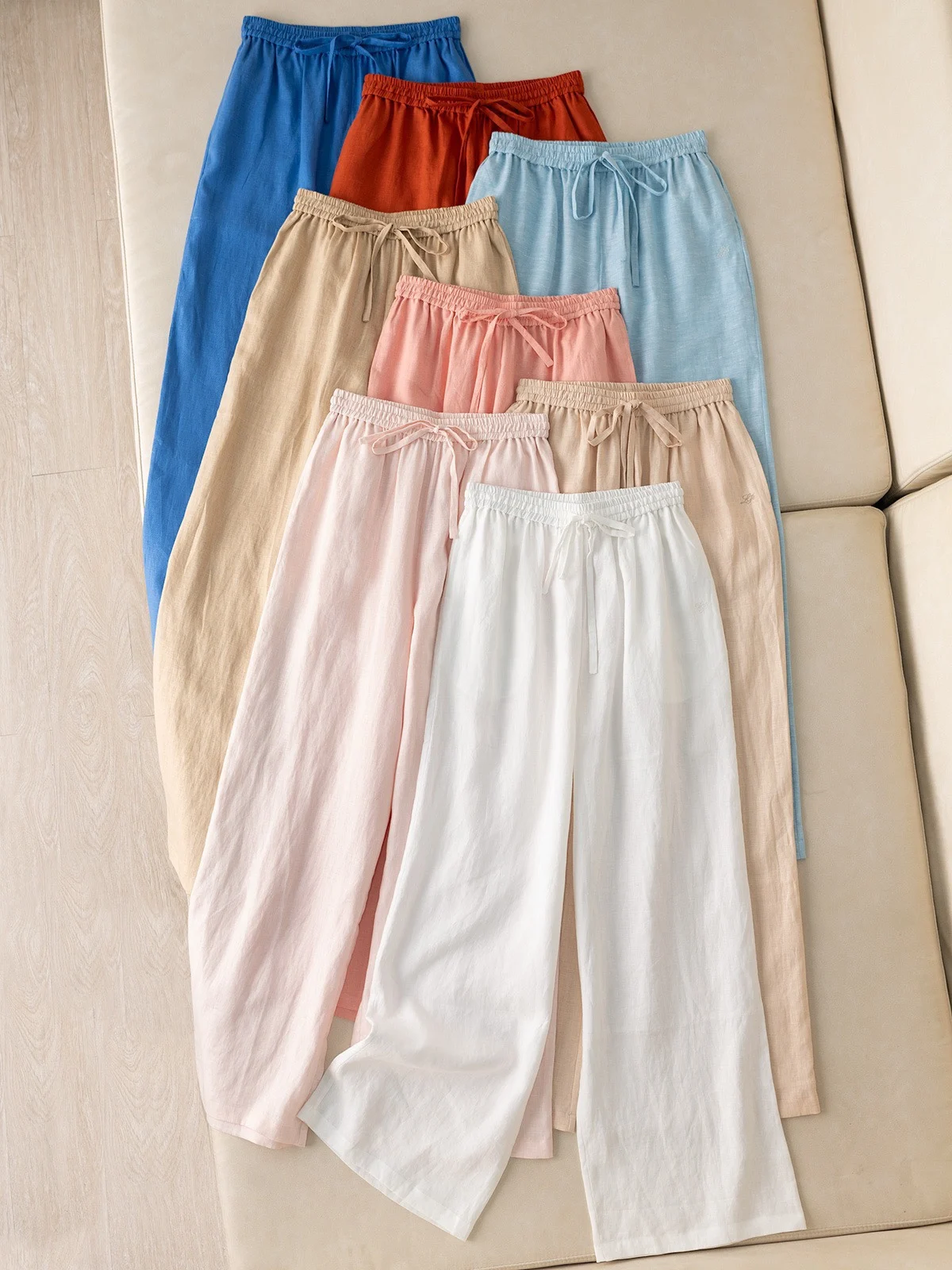 

Summer L*P Women's Leg Pants Linen High Waist Straight Wide Light Thin Pants Female Vacation White Full Long Trousers