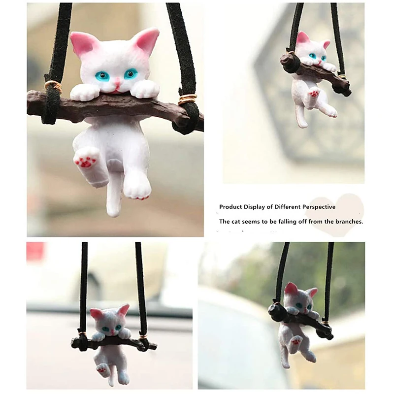 LIQI Ciondolo Per Specchietto Retrovisore Auto - Decorazione Interna Con Gatto Bianco In PVC, Simpatico Accessorio Regalo