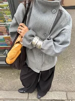 Elegant Women's Coat High Stand Collar Full Sleeve Double Breasted Solid Female Coats 2025 Autumn Fashion High Street Lady Top 1