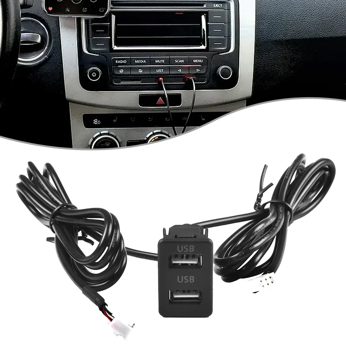 1pc 4pin+6pin Car Dash Mount Dual USB Port Panel Interface Extension 145cm Cable Adapter Car Dashboard Accessories Part — view 5