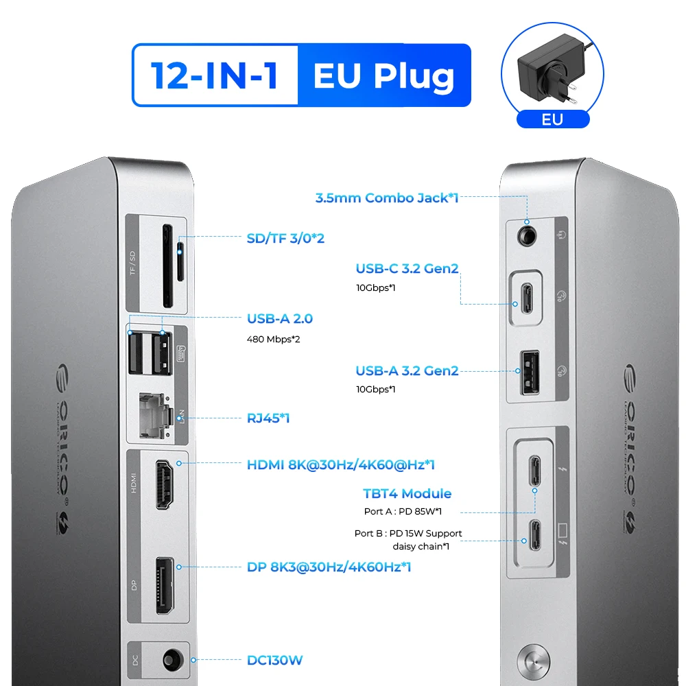 Orico-dmi互換のドッキングステーション,USB type-c,thunderbolt 4