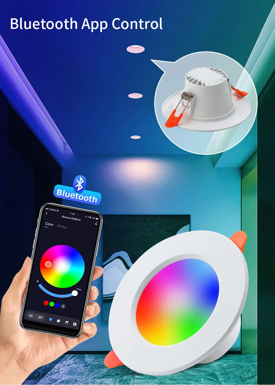 Description Picture 6 of itemTuya Smart LED Downlight AC 220V 10W RGB WW CW Bluetooth Ceiling Lamp Dimmable App Control For Bedroom Living Room Lighting