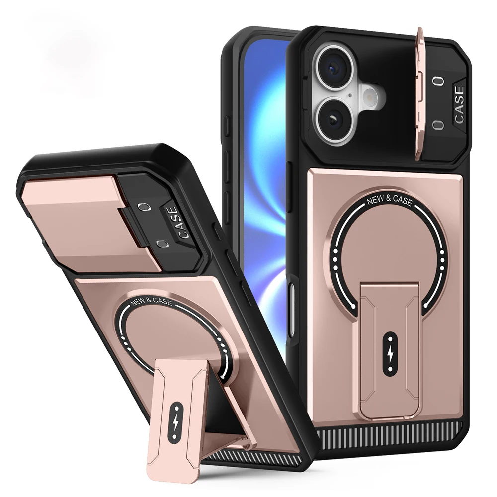 Premium Magnetic Flip Phone Case with Full Lens Protection and Fold Stand for Magsafe Military Cover