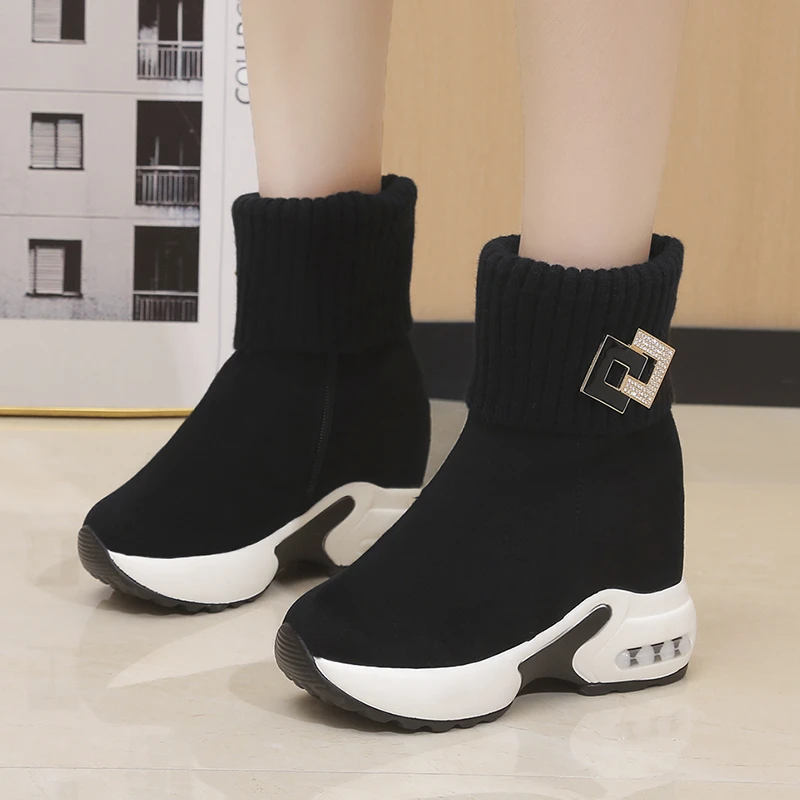 Aphixta Winter Snow Boots 5cm Height Increasing Women Shoes Short Plush Wedge Heel Ladies Shoes botas mujer invierno 2023