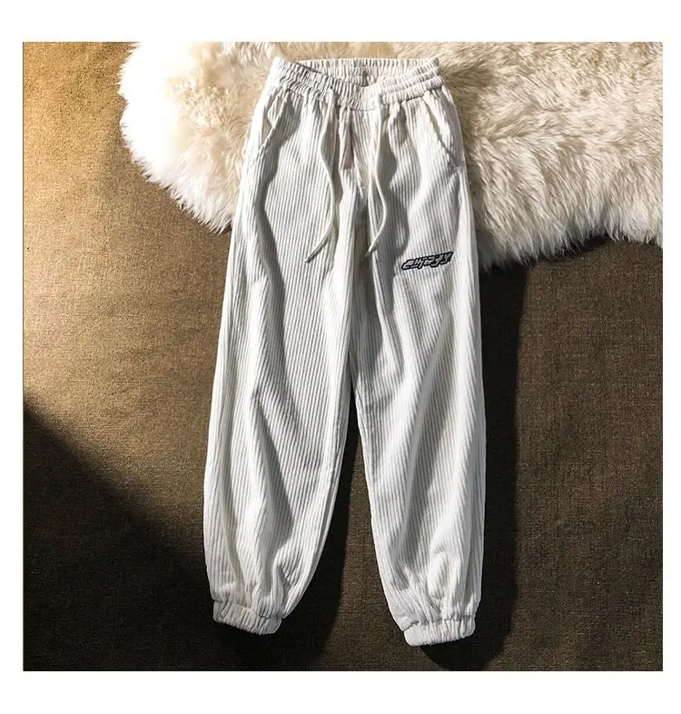 track pants White corduroy casual pants women's autumn and winter 2021 new Korean version of loose couple students all-match trousers tide jeans pant