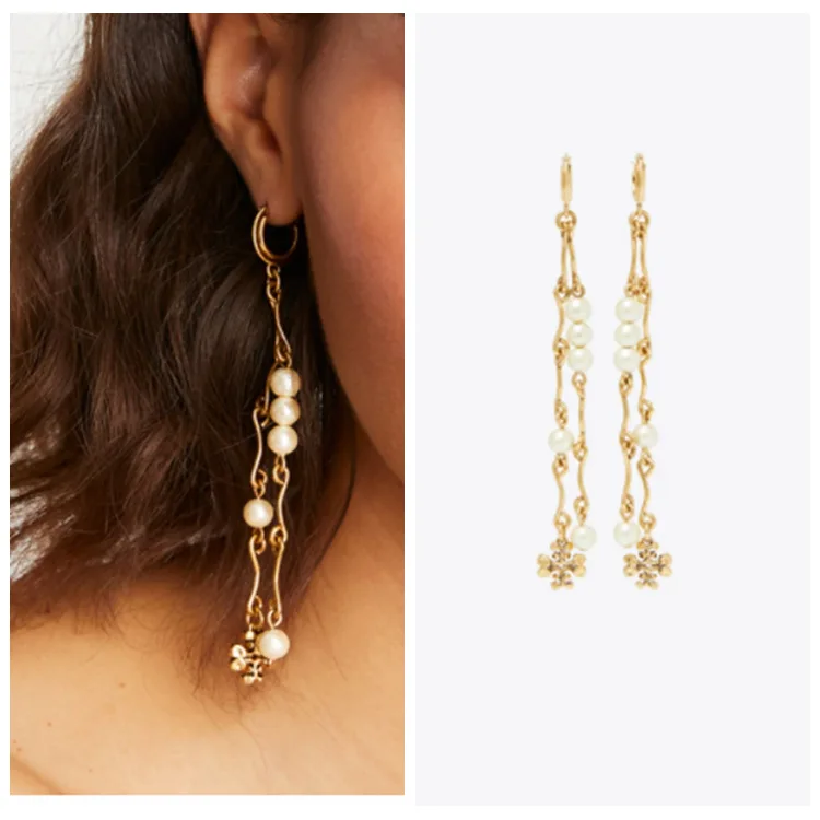 

Simple commuter pearl cotton ball long earrings