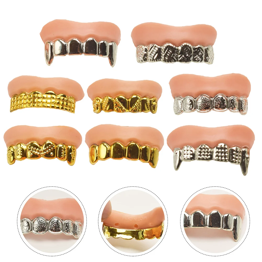 8 Pcs Plating Fake Teeth Plating Fake Teeth Halloween Props False Funny Prank Practical Jokes Novelty Toys