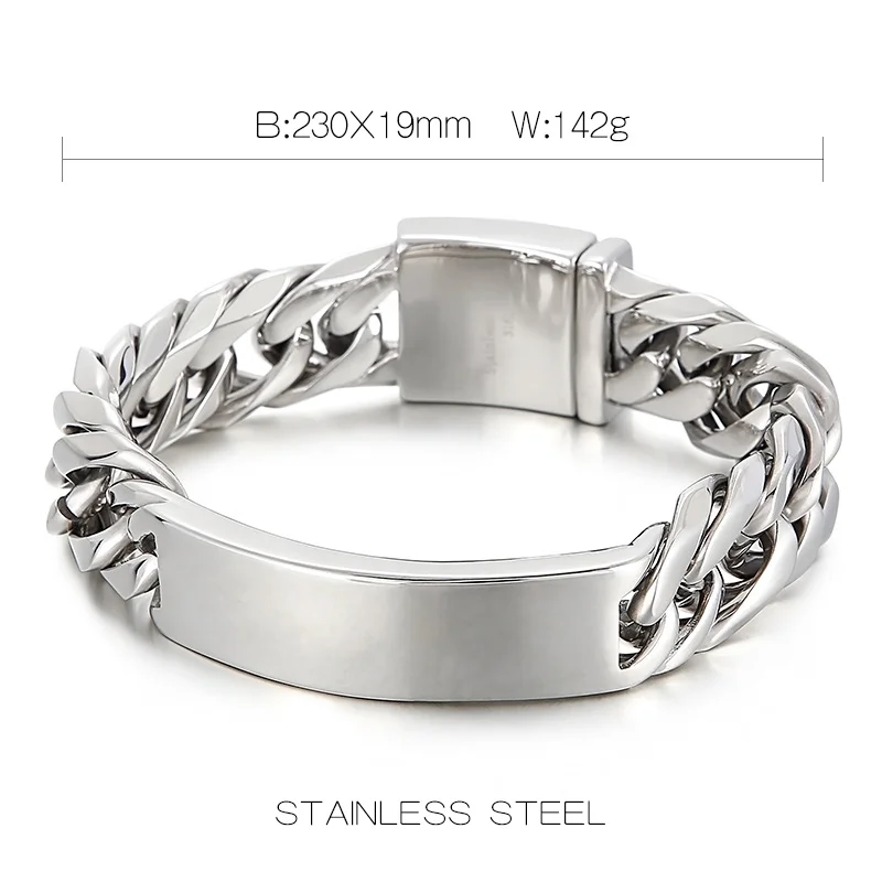Fongten Quadrat Edelstahl Charm Armband für Männer Hip Hop kubanische Kette gebürstet Armreif Armbänder Schmuck Großhandel Weihnachten – Detail 5
