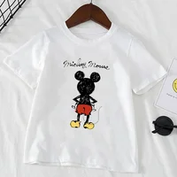 Cute Minnie Mickey Mouse Print Kids T-shirt Summer Short Sleeve White Color Tops Tees Harajuku Boys Girls Disney Tshirts Clothes 2