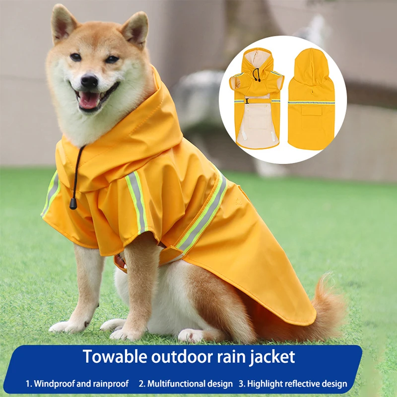 Pet Raincoat Dog Waterproof Clothing Windproof Belt Traction Reflective