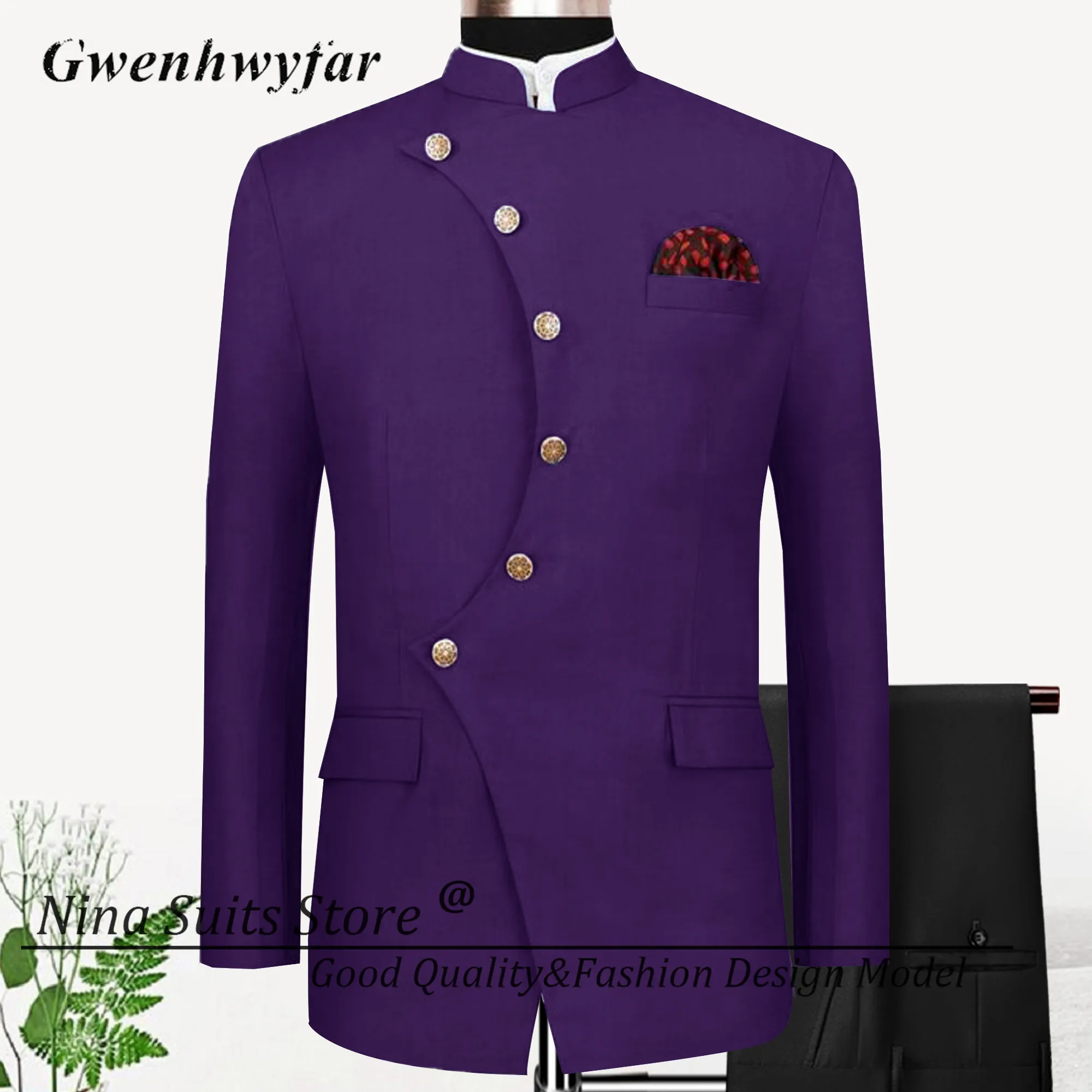 G&N African Design Men Suits Whole Black Unique Blazer Button Way Slim Fit Pants Groomsmen Wedding Tuxedos 2 Pieces Suit