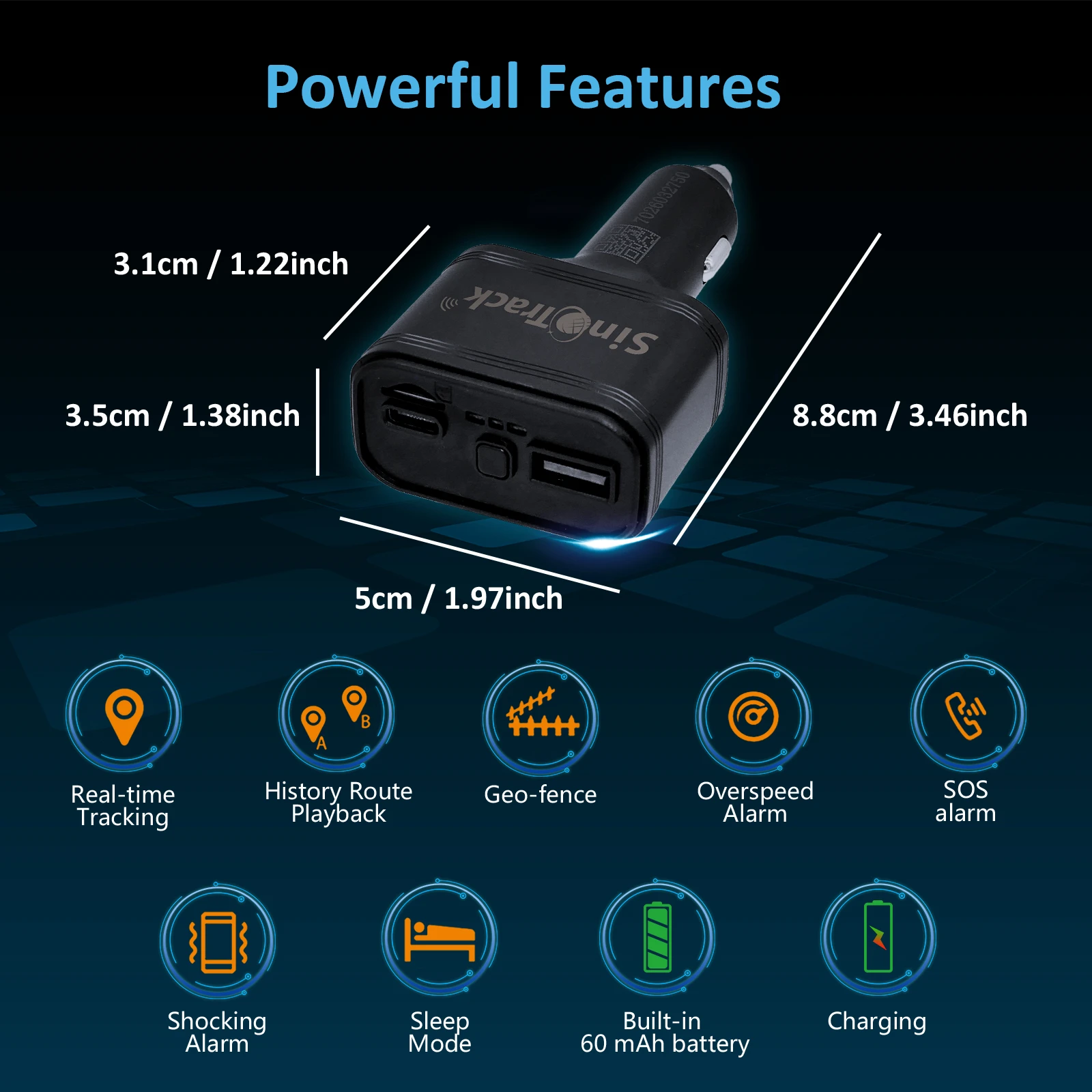 SinoTrack 듀얼 USB 자동차 담배 라이터, GPS 트래커, ST-909 자동차 전화 충전기, 무료 온라인 추적 앱 포함