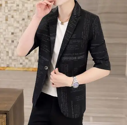 

men's summer thin jacket fashion printing top men's Casual fashion slim jacket suit coat