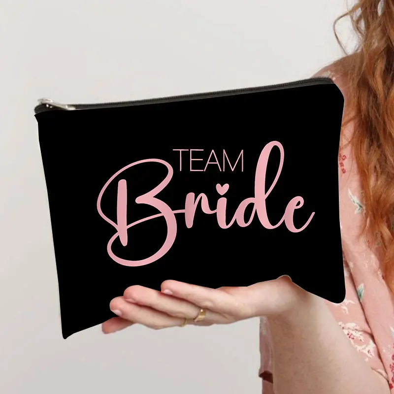 

Pink Letter Women's Black Zipper Makeup Pouch Black and White Lipstick Makeup Brush Pouch Large Capacity Wash Bag Wedding Use