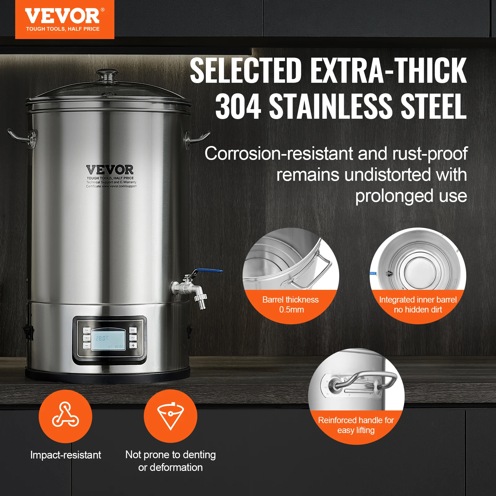 VEVOR Electric Brewing System 8 GALLON Brewing Stock Pot All-in-One Home Beer Brewer 304 Stainless Steel Brewing Supplies 2