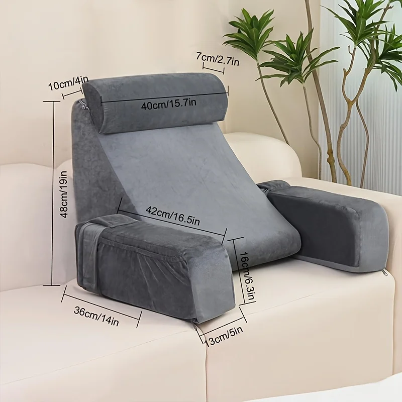 YUURO Sherpa Fleece Reading Pillow With Neck & Arm Support - Wedge Backrest Cushion For Bed, Sofa, Or Chair, Removable Cover - View #4