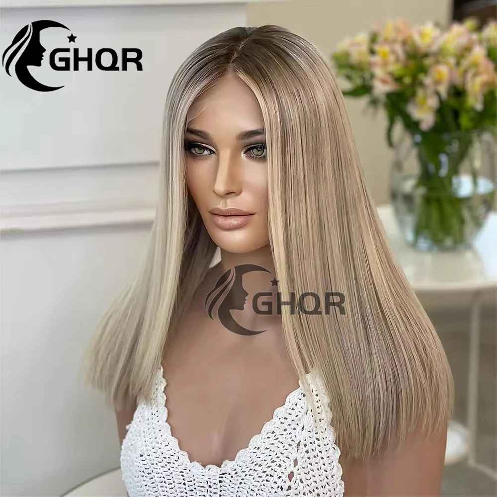 Perruque Bob Lace Front Wig naturelle sans colle, cheveux lisses, balayage ombré, 13x4, blond, transparent, Suisse, document