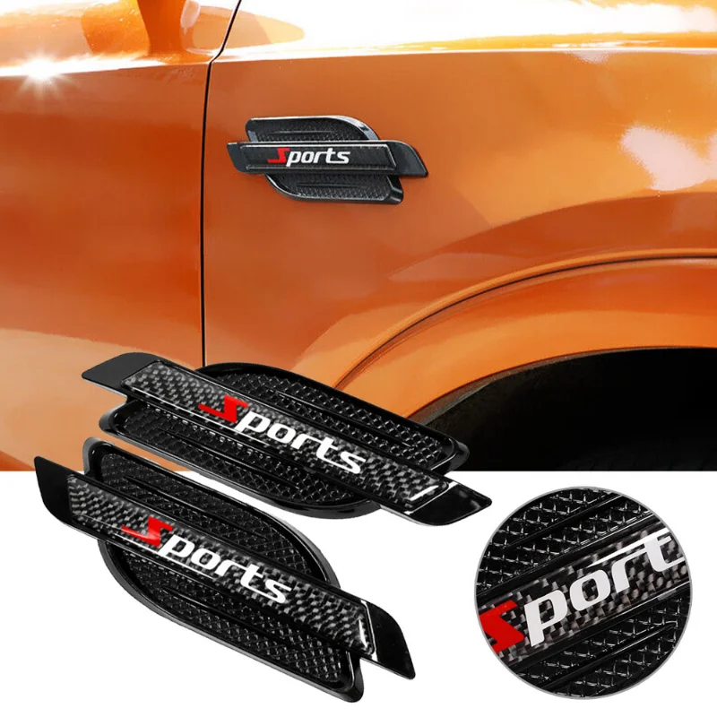 

2pcs Car Side Fender Emblem Stickers Carbon Fiber Style Auto Leaf Board Side Air Flow Vent Sports Stickers Car Decor Accessories