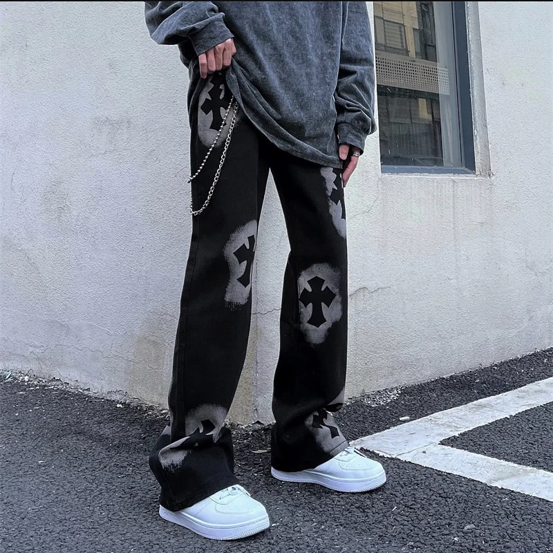 Jeans For Men Loose Casual Pants Streetwear Jeans Black Jeans Printed Jeans High Jeans Pants Graffiti White Denim Jeans Mens