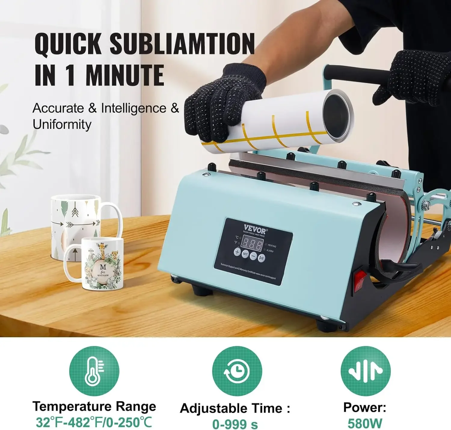 Tumbler Heat Press Machine, 11-30oz Mug Press, Heat Up Fast and Even, Tumbler Press with Sublimation Paper, Tape and Gloves 4