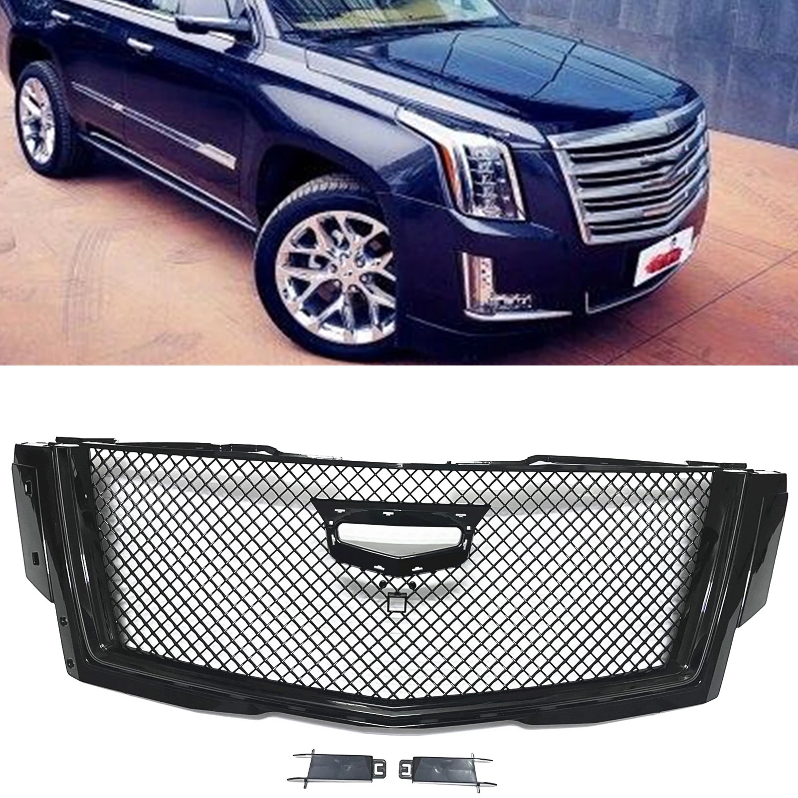 

For Cadillac Escalade 2015 2016 2017 2018 2019 2020 Honeycomb Style Black Front Grille Grill Car Upper Bumper Hood Mesh Grid Kit