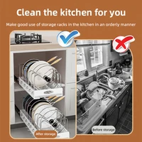 Pull Out Pot Lid Holder Kitchen Pots and Pans Organizer Under Cabinet Slide Out Pot Pan Organizer Rack Sliding Dish Drying Shelf 2
