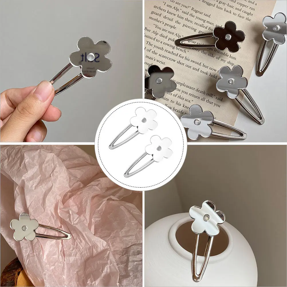 2Pcs 꽃무늬 머리핀 다용도 우아한 액세서리 가볍고 편안하며 쉽게 부러지지 않는 거울 헤어 클립
