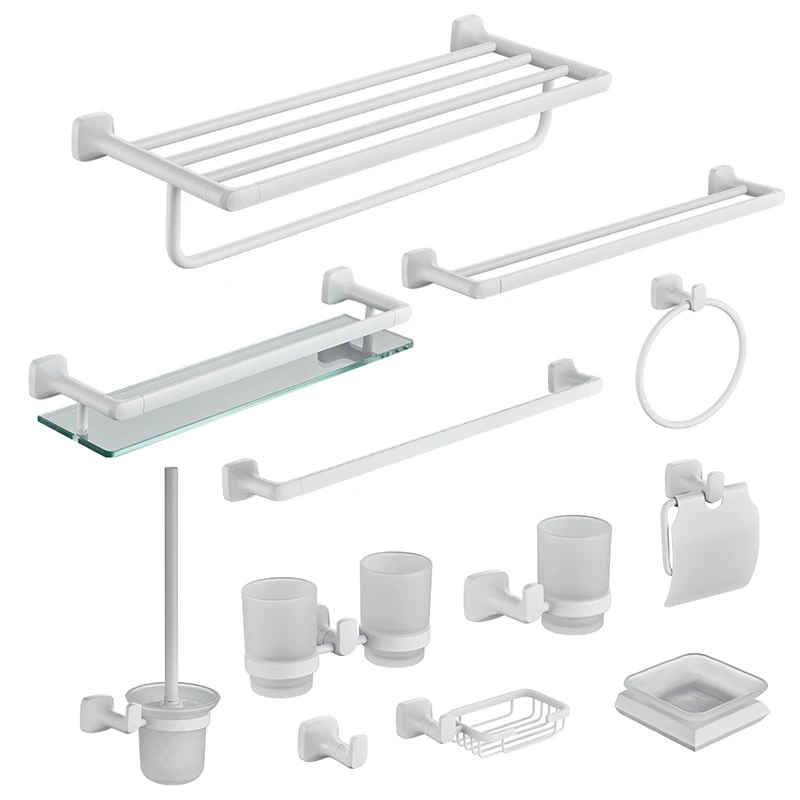 Stainless Steel Bathroom Wall Mounted Hardware White Towel Rack Toilet Paper Holder Towel Bar Hook Bathroom Accessories