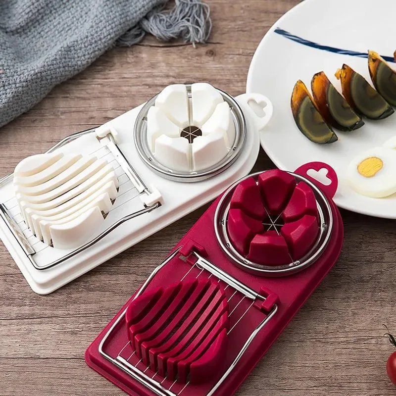 2 in 1 Multifunctional Egg Slicer Stainless Steel Egg Cutter Sectioner Mold Flower-Shape Luncheon Meat Cutter