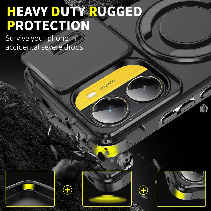 Magnetic Heavy Duty Rugged Phone Case with Ring Stand - ELVEV Anti-Drop Protection