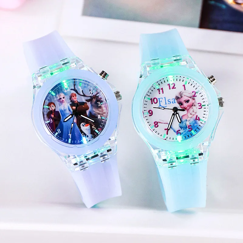 Disney Princess Elsa Kids Watches Girls Color Light Source Silicone Children Watch Boys Gift Clock Wrist Relogio Feminino