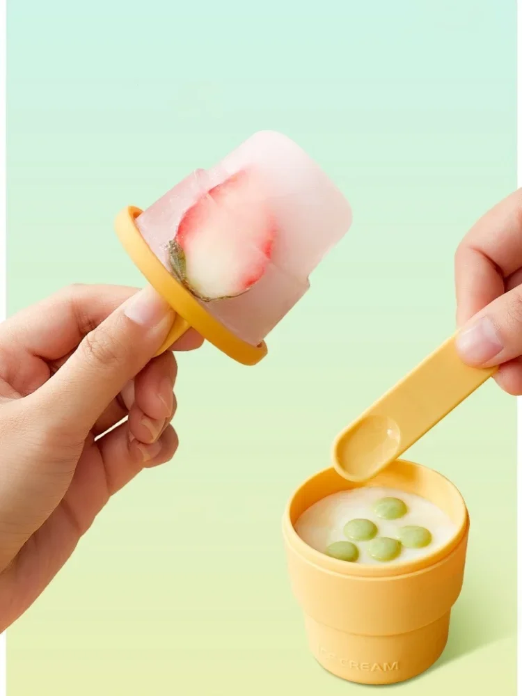 Description Picture 4 of item1Popsicle Mold Silicone Ice Cream Mold Cup With Popsicle Stick Food Grade Kid Handmade Ice Cream Maker Summer Bar Tools