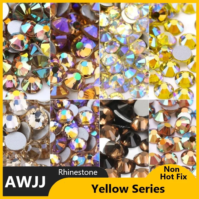 Gelbe Serie SS3-30 nicht Hot Fix Strass flache Rückseite Kristall Strass Glitzer Stein für DIY Maniküre 3D Nail Art Stoff Kleidungs stück
