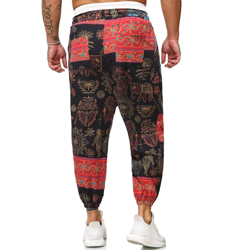 Europäische und amerikanische lässige Harems hosen Männer berühmten Clan-Stil lose Baumwoll-und Leinen hosen für Männer Mode druck Streets tyle – Detail 12