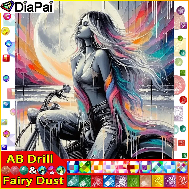 Diamond Painting DIAPAI Fairy Dust AB "Woman Moon" Diamond Painting 5D Full Square/Round Drill Home Decor DIY Diamond Embroidery Cross Stitch