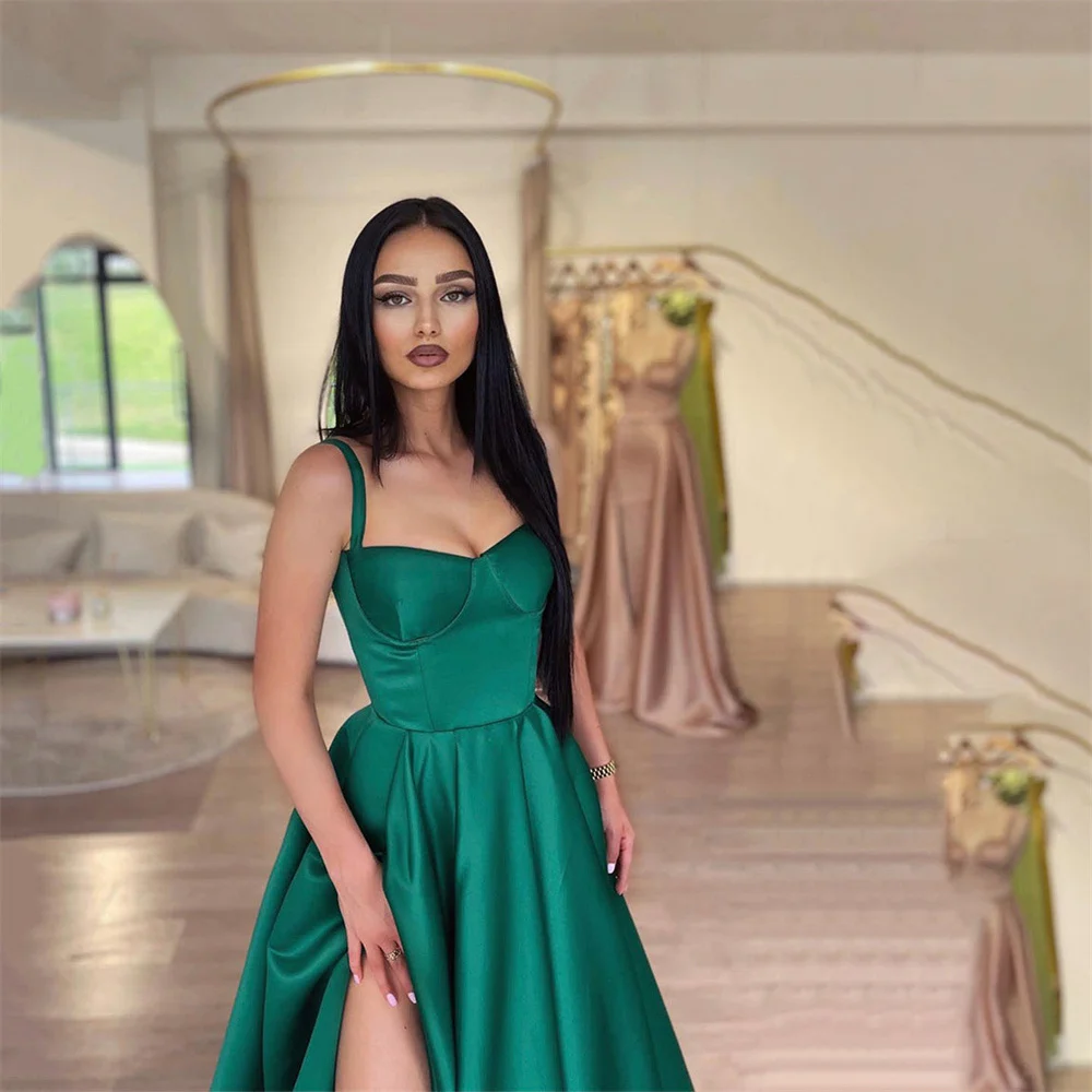 Lily Green Elegant Sexy Wedding Party Dress Satin A-Line Celebrity Dress Spaghetti Straps Special Occasion Dress robes du soir