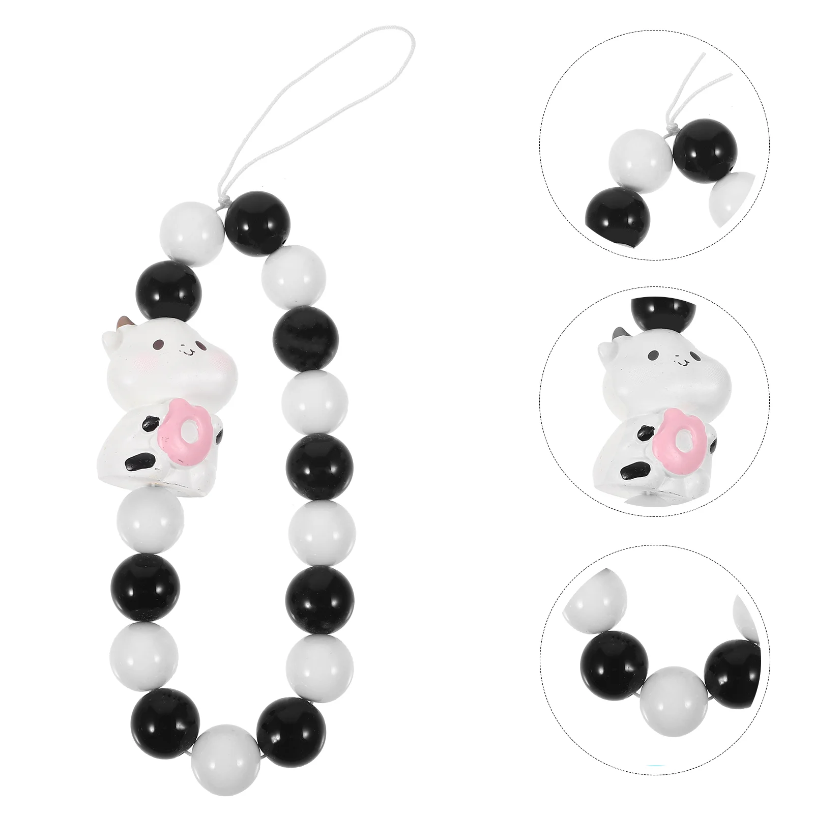 

2pcs Bead Lanyards Cartoon Cow Wrist Straps Mobile Phone Case Lanyards Phone Charm Lanyards