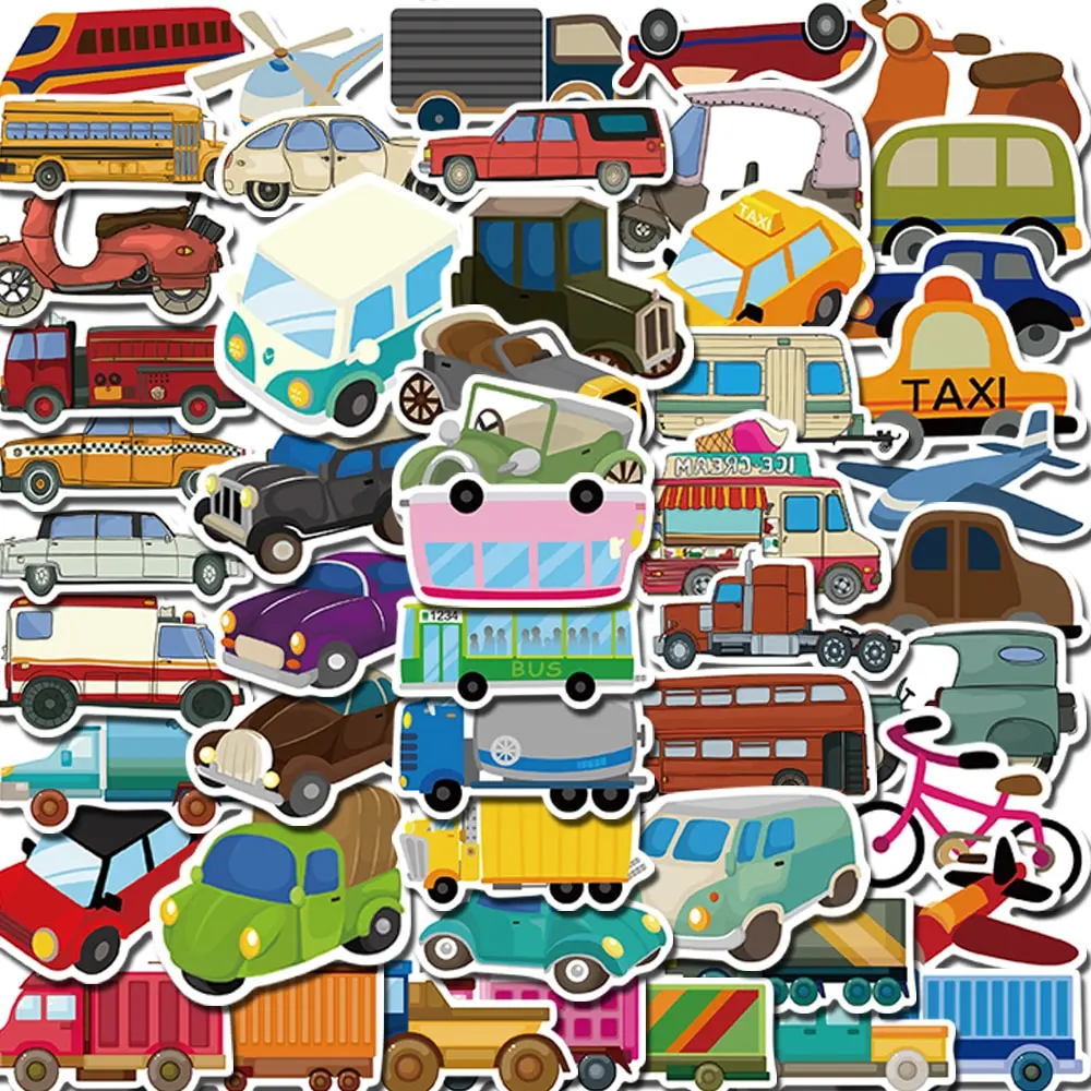 

10/25/51PCS Cartoon Transports Stickers For Kids Bedroom School Scrapbook Stationery Laptop Fridge Decals Toys