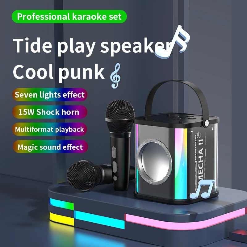 

KM-K18 Mini Bluetooth Speaker Portable Home KTV Subwoofer Outdoor LED Light Wireless Karaoke Stereo Surround Speaker With Mic