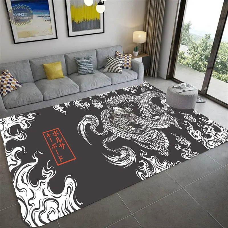 Dragon Carpet Bedroom Black and White Entrance Doormat Flannel Trendy